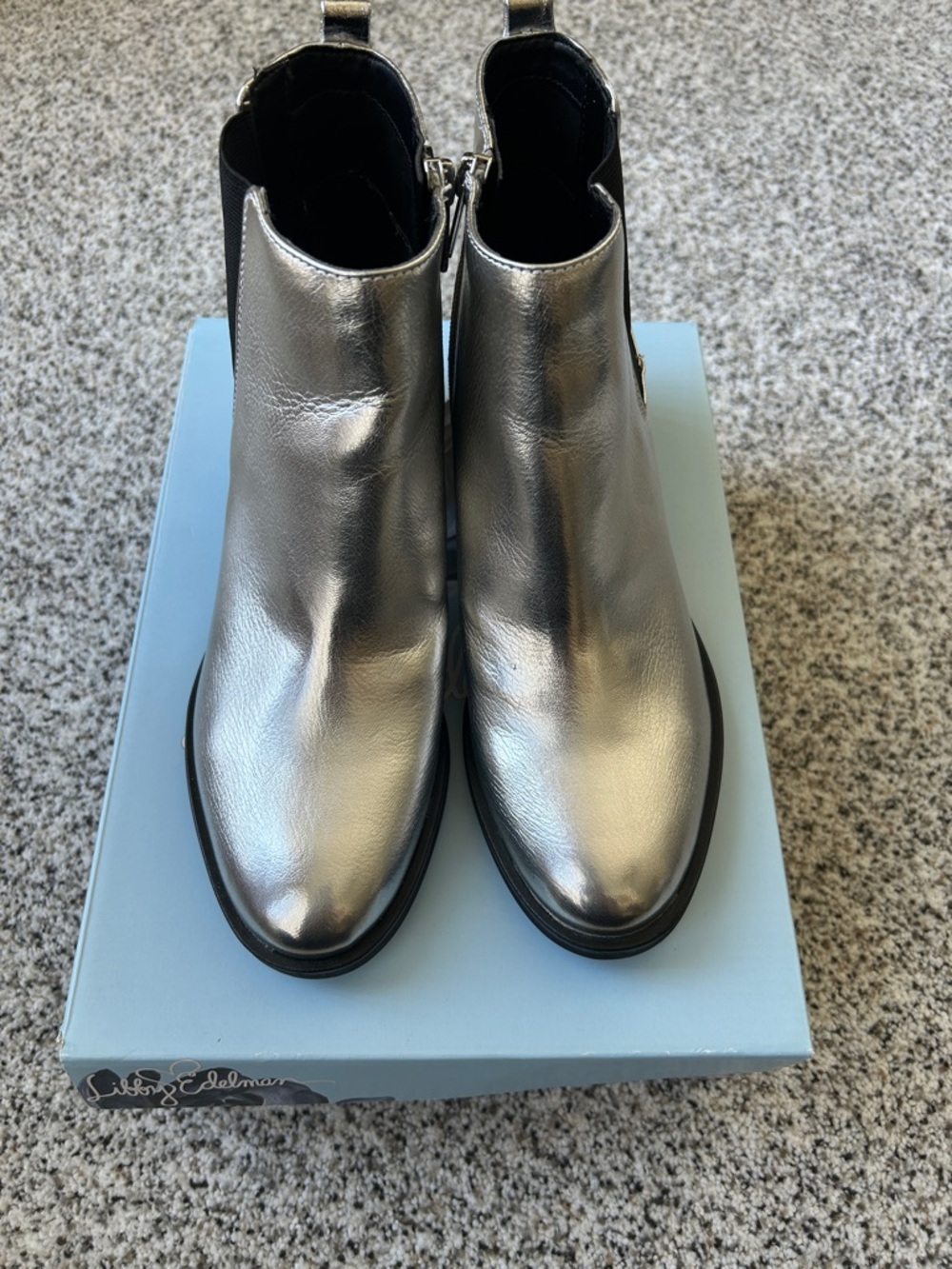 libby. edelman Metallic Silver Ankle Booties with Side Zip
